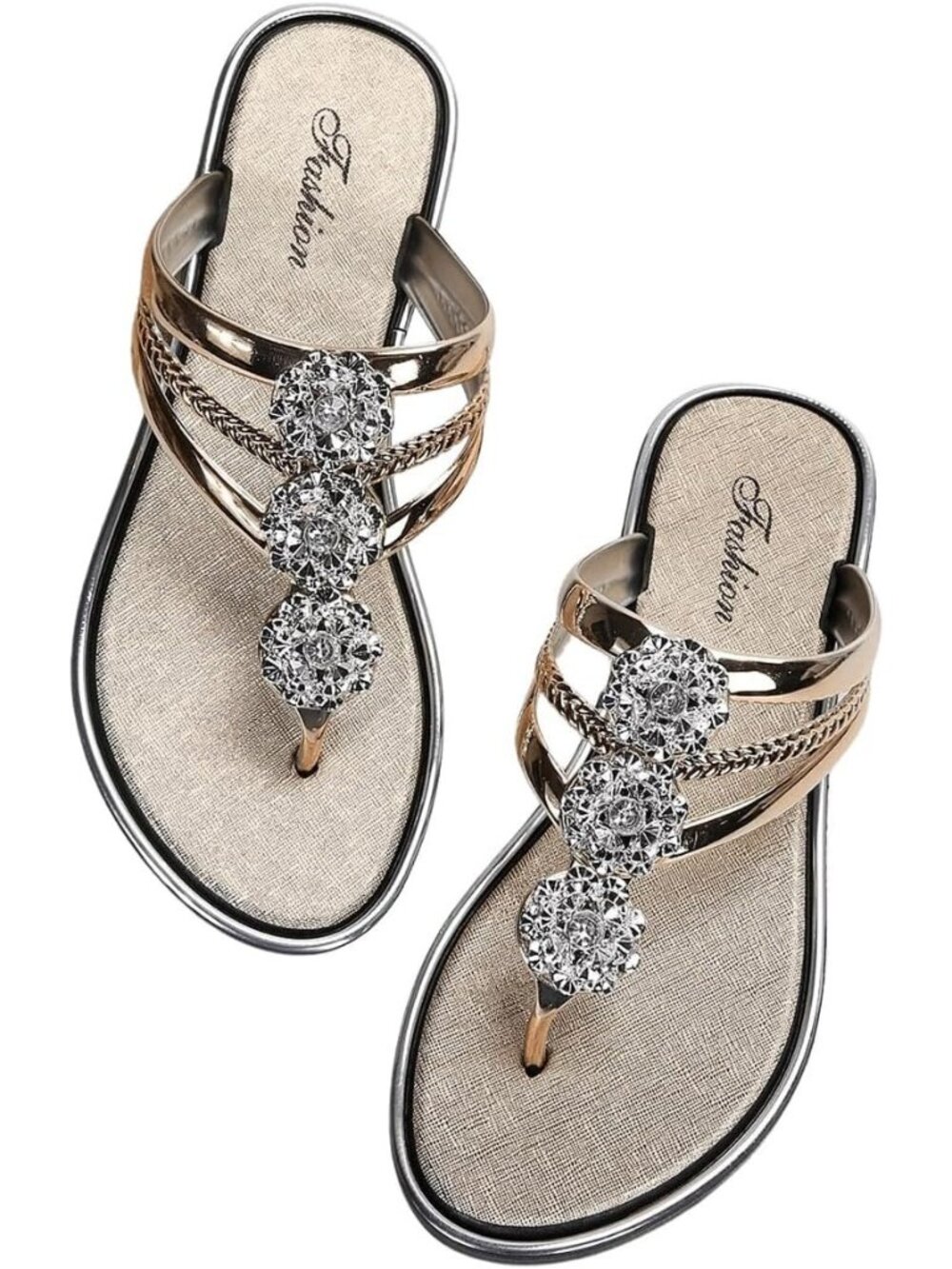 Women's Gold Flat Sandals Flip Flop Sandals Summer Slip on Dressy Thong Sandal